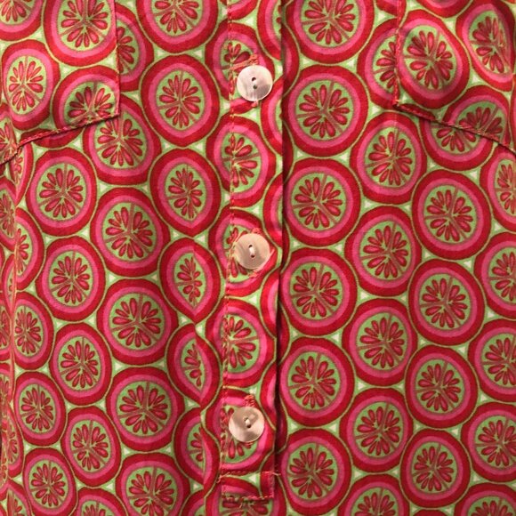 Escapada Tunic Dress Abalone Buttons Citrus Pattern Print Pink Green Size Small - Picture 7 of 14